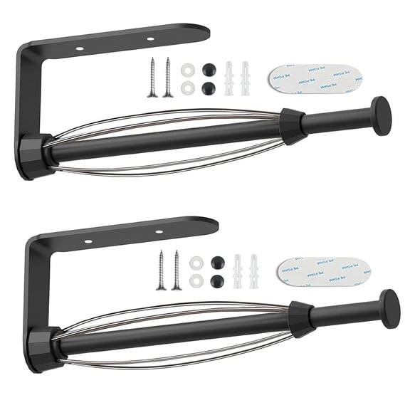 2 Pack Metal Paper Towel Holder, Easy Tear with Damping Function, Single Hand Operable Wall Mount Paper Towel Holder, Self-Adhesive or Drilled for Kitchen,Under Cabinet, Bathroom. Black