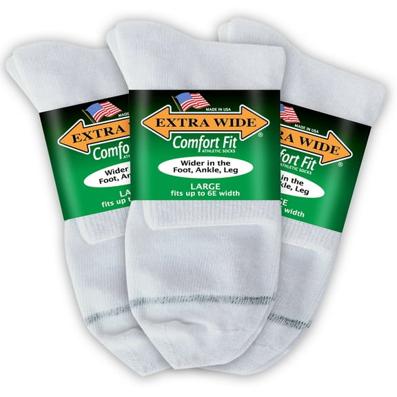 Extra Wide Athletic Quarter Sock (3 Pairs) for Men and Women, Made in USA, Pick your size, Do not size up.