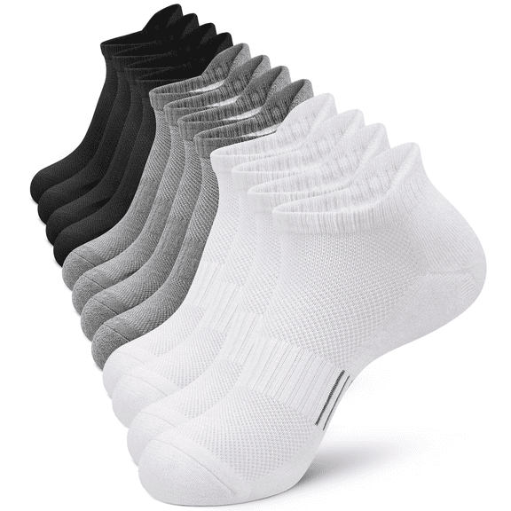 Loritta 6 Pairs Socks for Men Ankle Athletic Mens Running Socks Cushioned Black/Gray /White Low Cut Size 6-12