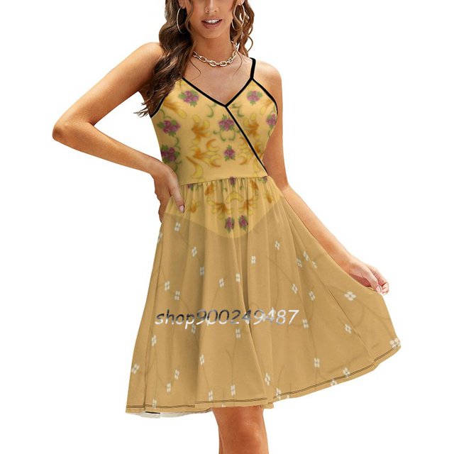 Robe de Pique-Nique Col Carré Robe d'Été Douce Femme Élégante Robe à Imprimé Licou Padme Amidala Amidala Padme