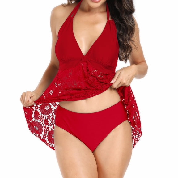 Aloohaidyvio Swimsuits for Women ,Tankini Swimsuits for Women Plus Size,2pcs Printed Lace Swimsuits Tankini Top with Bikini Bottom Swimwear S-2XL