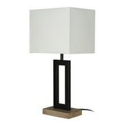 Better Homes & Gardens 18"H Metal Windowpane Table Lamp, Black Finish with Real Wood Base