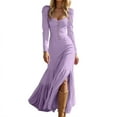 thumbnail image 3 of Gala Dresses for Women Western Style Button Front Ruffle Detail Long Sleeve Maxi Dress Vintage Formal Dress Dress Purple XXL, 3 of 6