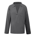 thumbnail image 4 of Bjutir Women Solid Color Long Sleeve Turn Down Collar Blouse Fall Winter Fashion Pullover Tops Shirt Dark Gray 2Xl, 4 of 5