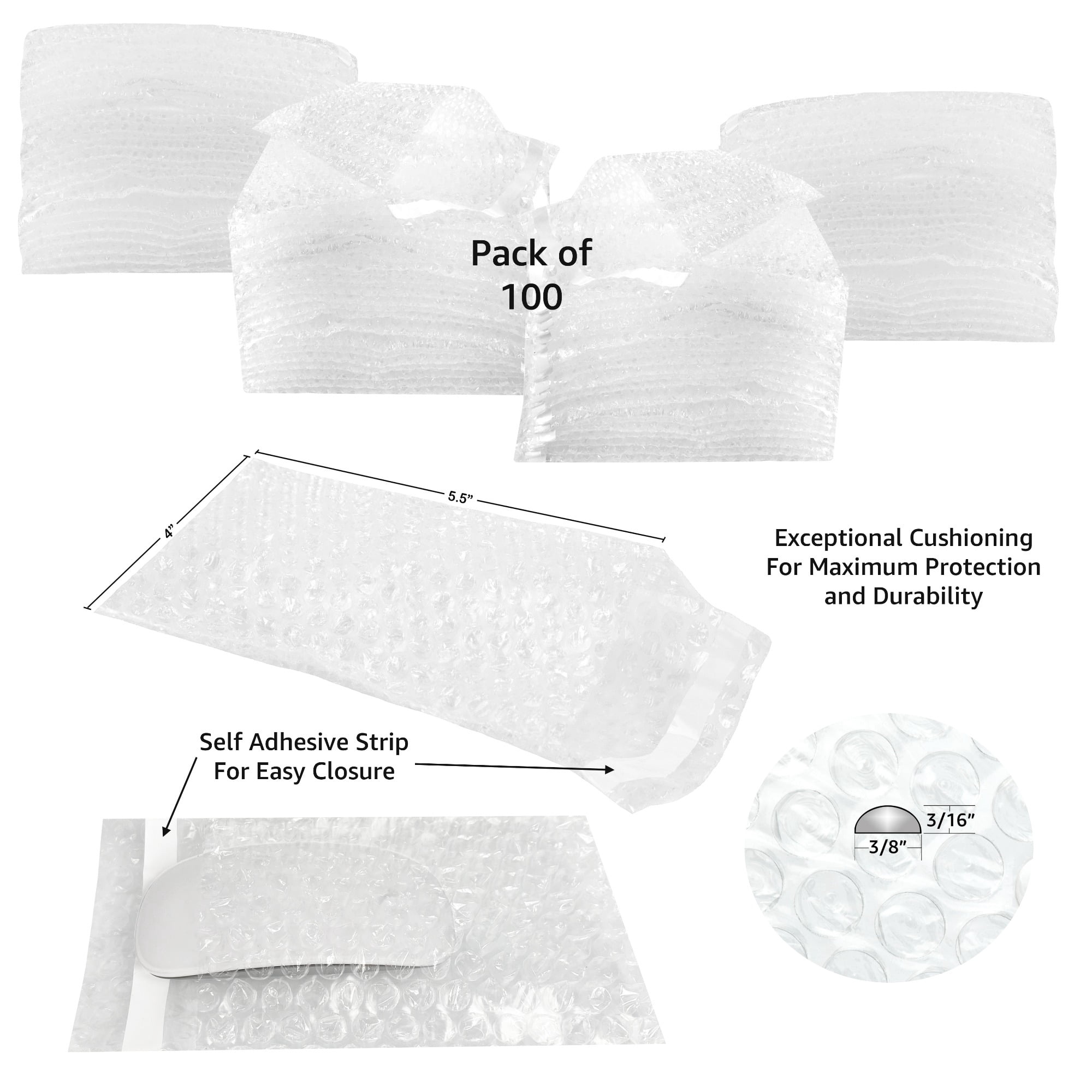 UOFFICE 100 Count, Bubble Out Bags, 4x5.5", Wrap Pouches Envelopes, Self-Sealing, 1 Pack