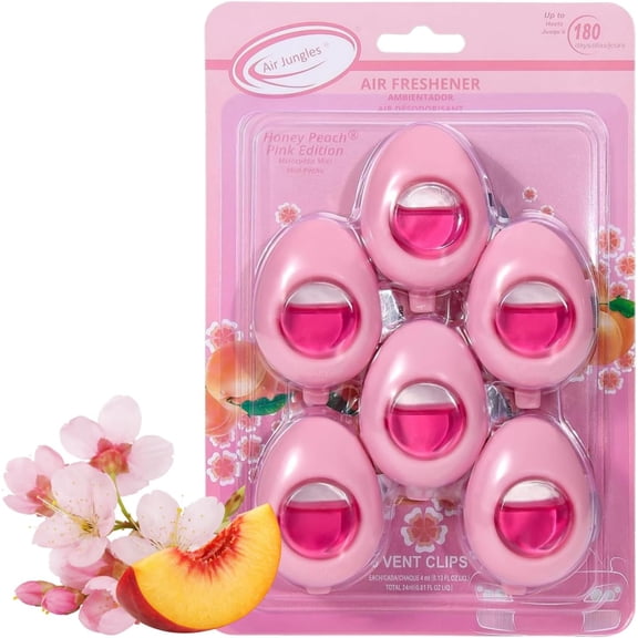 Air Jungles Car Air Freshener Clip Honey Peach Scent Pink Edition 6 Vent Clips Long-Lasting Odor Eliminator for Women, Up to 180 Days