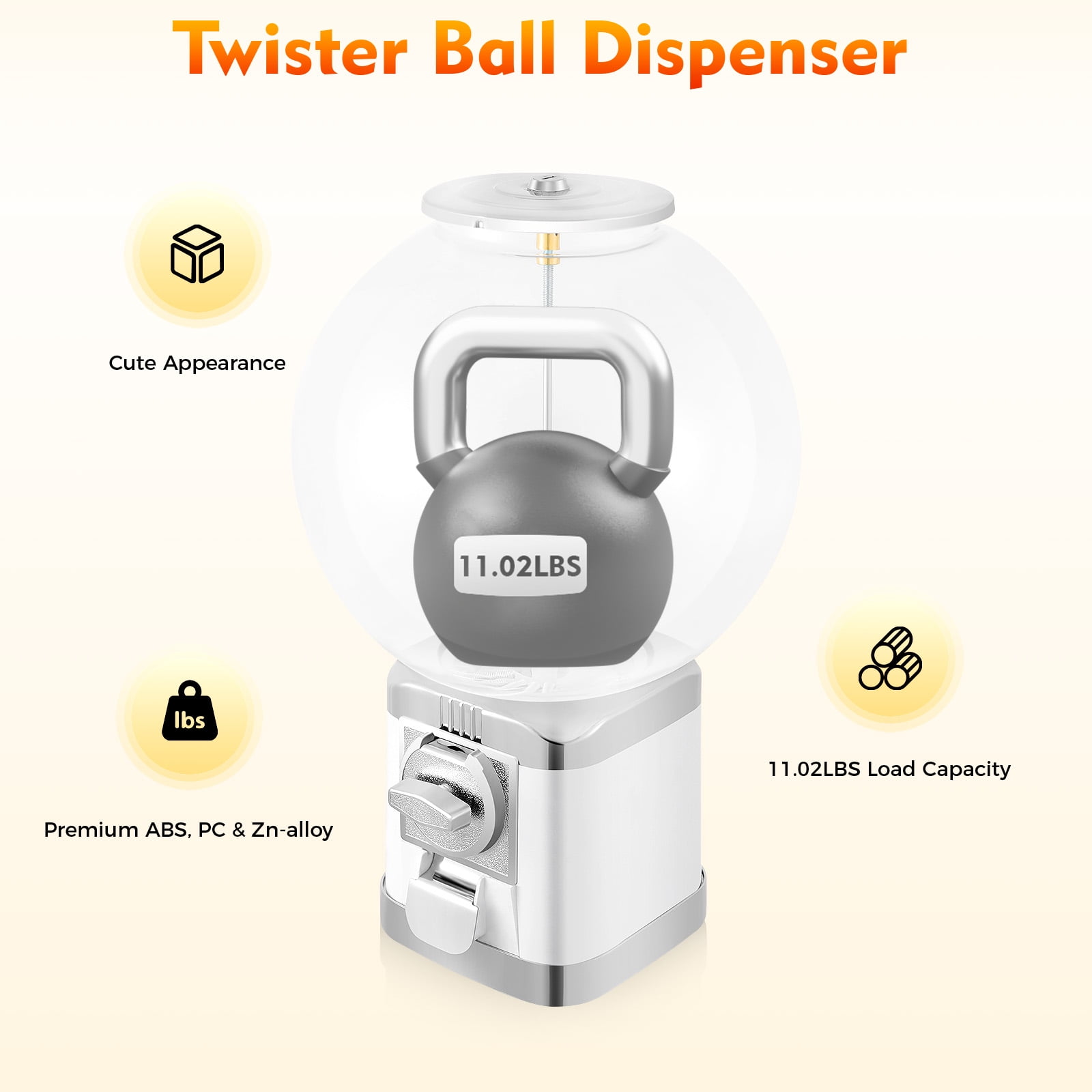 Vending Machine, Candy Vending Machine for Capsule Small Candy Nuts Bouncy Balls,for Game Stores and Retail Stores, 18"Height White
