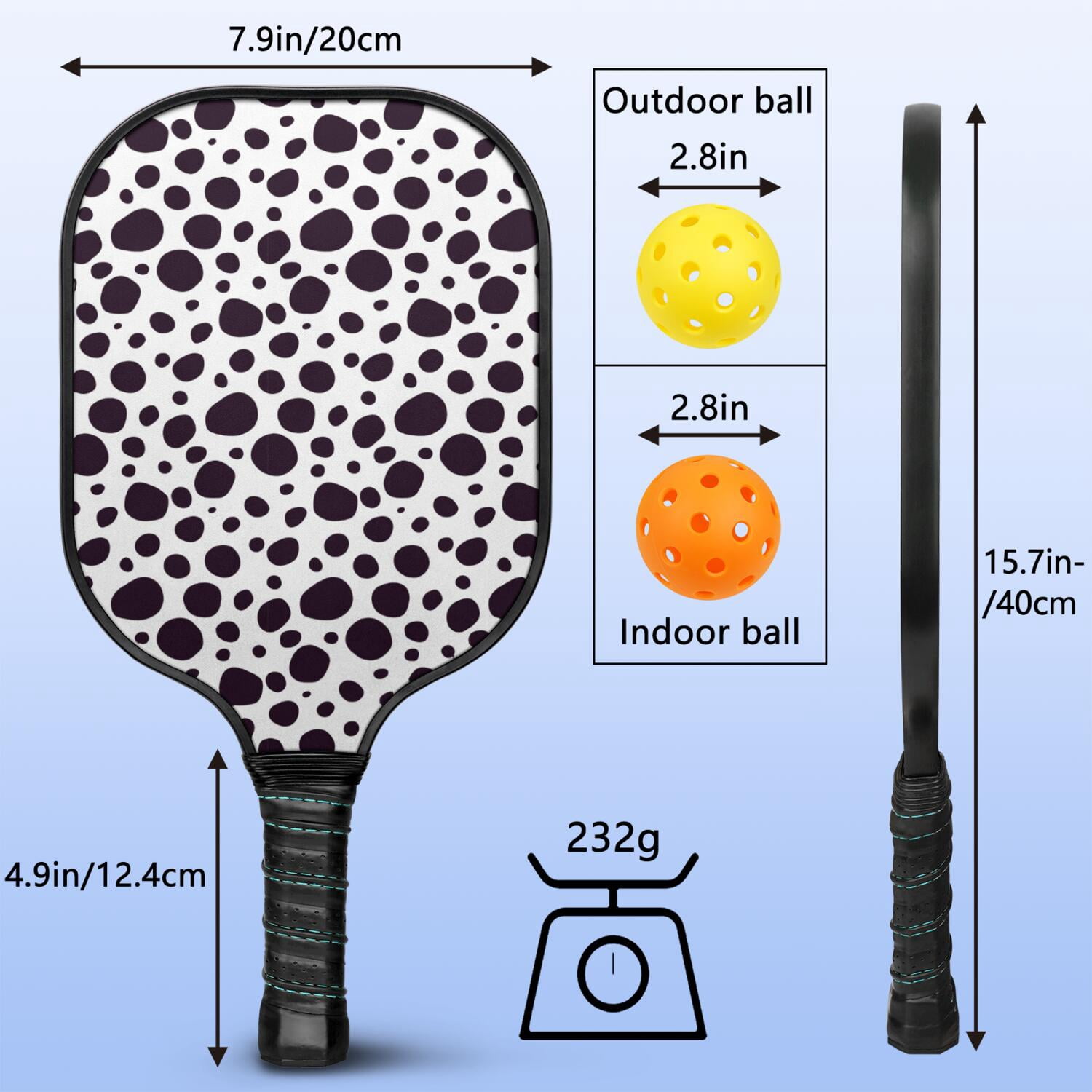 Pickleball Paddles Set Of 1, Fiberglass Surface, Animal, Leopard Print, 1 Paddle, 2 Balls & Bag