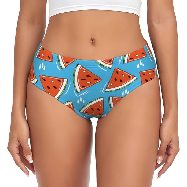 Fotbe Cartoon Watermelon Calzones Estampados para Mujer – Ropa Interior de Algodón, Cómoda, Suave y Elástica-X-Small