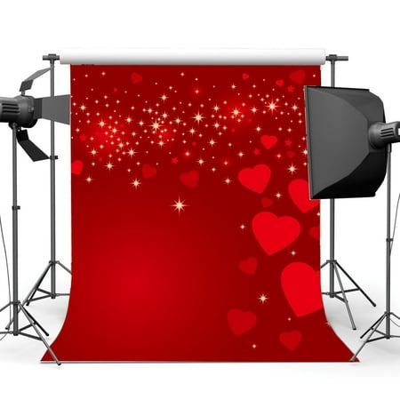 Image of GreenDecor 5x7ft Valentine s Day Backdrop Sweet Red Hearts Background Bokeh Halos Twinkle Spots Romantic Wedding Photography Backdrops Girls Lover Photo Studio Props
