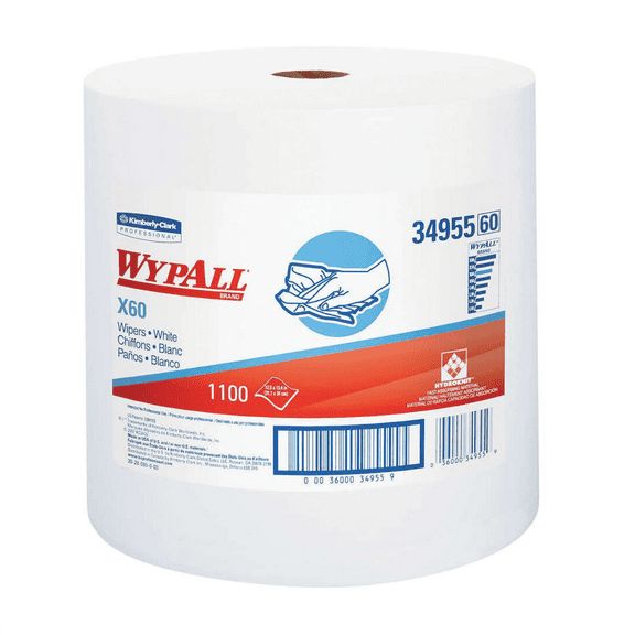 Wypall X60 Reusable Cloths (34955), White, Jumbo Roll, 1100 Sheets per Roll, 1 Roll per Case