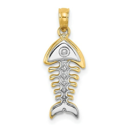Diamond2Deal 14K Yellow Gold 3-D Fishbone Pendant for Women (L- 0.69 in, W- 0.35 in)