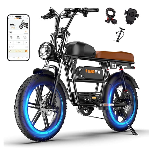 Tamobyke T73 Max 1500W Electric Bike for Adults,48V 36Ah Powerful Battery,20" Fat Tire Off-Road E-Mountain Bike with Dual Hydraulic Suspension and Disc Brakes UL2849