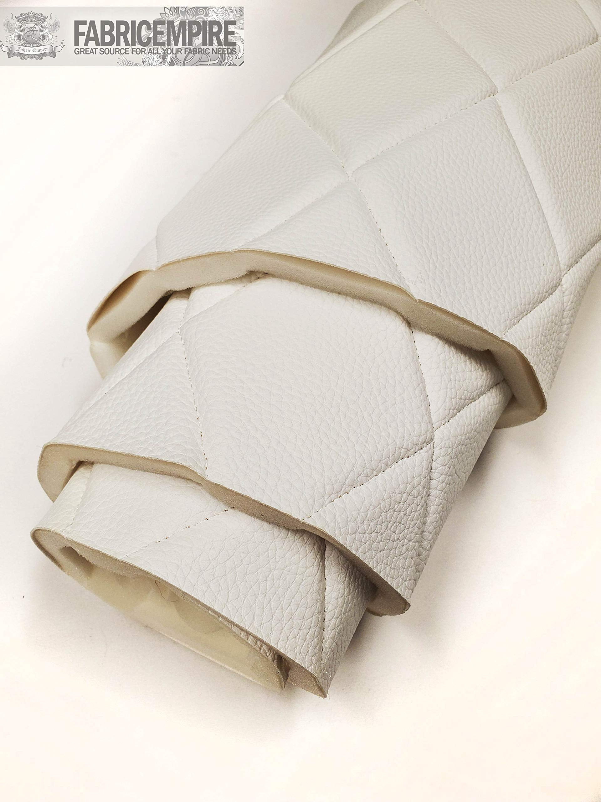 Quilted Vinyl Padded Upholstery Fabric w 3/8" Foam Backing Smooth 4"x6" Diamond /58" Wide/Continuous Yard/ Sewing Waterproof Upholstery, Commercial Restaurant Upholstery, Car Interior Fabric (White)