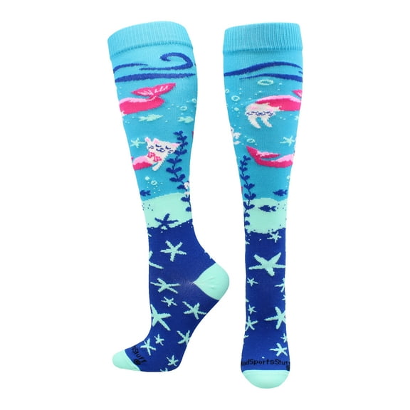 Purrmaid Over the Calf Socks (Turquoise, Large)