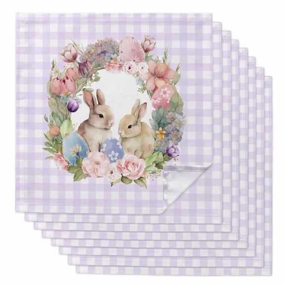 Boanket Easter Bunny Pink, Cloth Napkins Set of 8, Holiday Napkins for Baby Shower, Buffalo Plaid Tulip Floral Easter Eggs Washable Reusable Dinner Napkins for Cocktail Wedding Party, 20 x 20 Inch