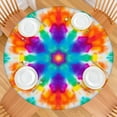 thumbnail image 2 of Colorful Rainbow Tie Dye Spiral Pattern Round Fitted Tablecloth with Elastic Edge,Dining Table Cover Waterproof,Outdoor Round Tablecloth for Camping,Dining,Indoor and Outdoor, 2 of 7