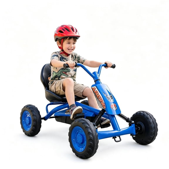 MULTIGOT Go Kart for Kids 4 Wheel Toddler Ride On Pedal Car with Steering Handlebars Navy