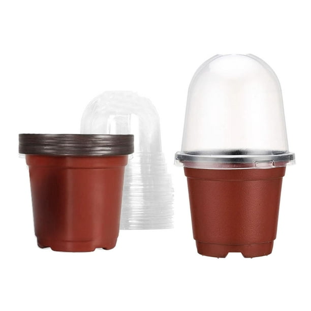 10 piezas de maceta transparente para vivero con tapas para humedad, vasos para plantar, reutilizables con drenaje Macetas Rojas