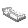 thumbnail image 2 of Ambesonne Nautical Fitted Sheet & Pillow Sham Set, Doodle Boat on Waves, Twinxl, Black White, 2 of 2