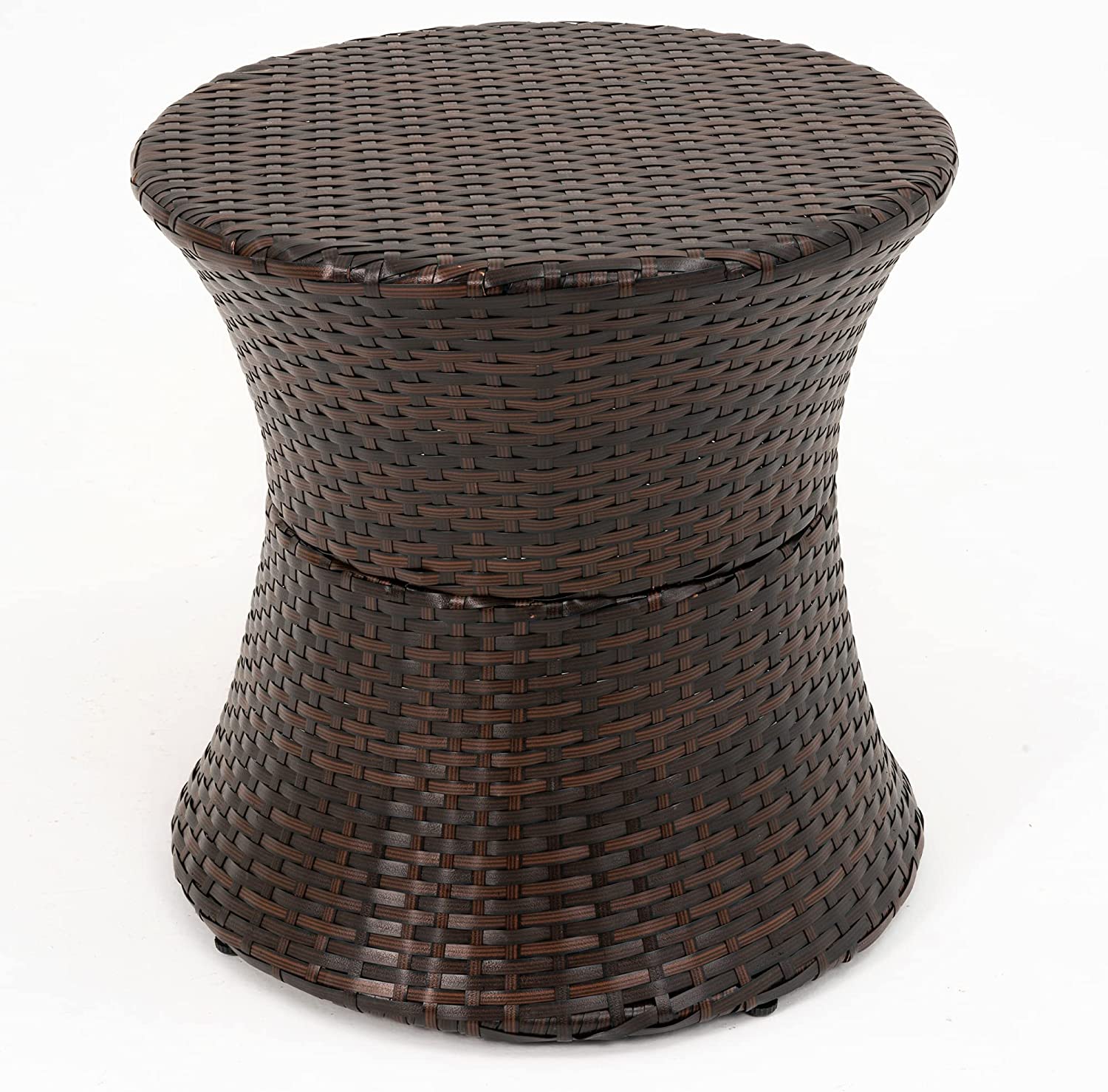 Outdoor Small Side Table Patio Rattan End Table 20 Inch Hourglass