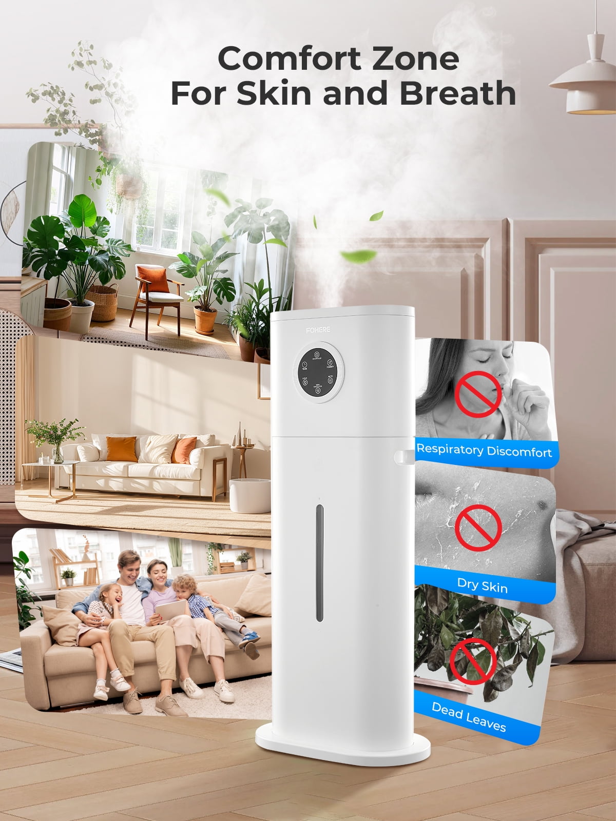 12L Large Room Cool Mist Humidifier, Ultrasonic Floor Humidifier with Smart Humidity Control, 24H Timer, Sleep Mode, Auto Shut Off, Quiet Top Fill Design, Ideal for Home, Baby Nursery, Plants, White