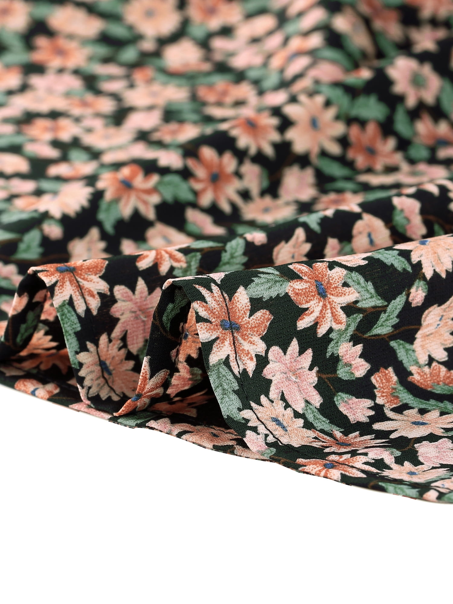 Unique Bargains Women's Plus Size 3/4 Sleeves Chiffon Keyhole Floral Tops 4X Black Beige