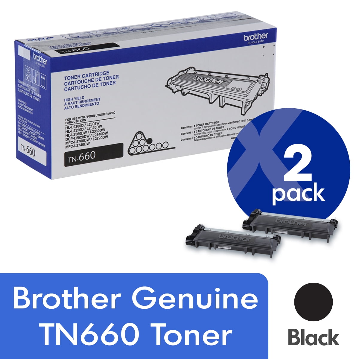 2-Pack TN-660 Brother TN660 High Yield Black Toner Cartridge