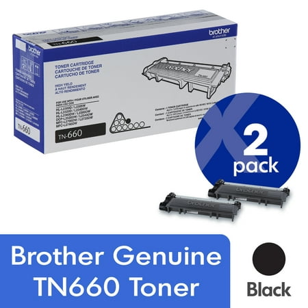 Brother Genuine High Yield Toner Cartridges, TN660, Replacement Black Toner Two Pack, Page Yield Up To 2,600
