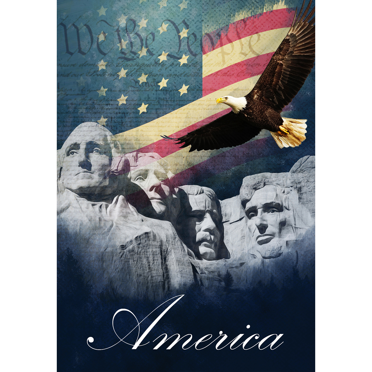 America Forever We the People House Flag, 28 x 40 inch Double Sided, Mount Rushmore Presidents Bald Eagle American Flag Constitution Patriotic Outdoor Decorations Yard Flag