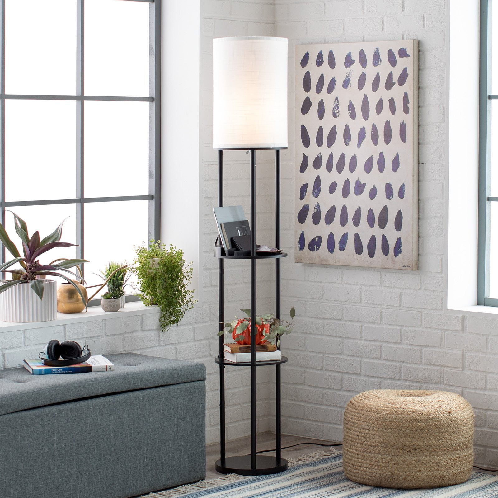 Adesso Charging Station Shelf Floor Lamp