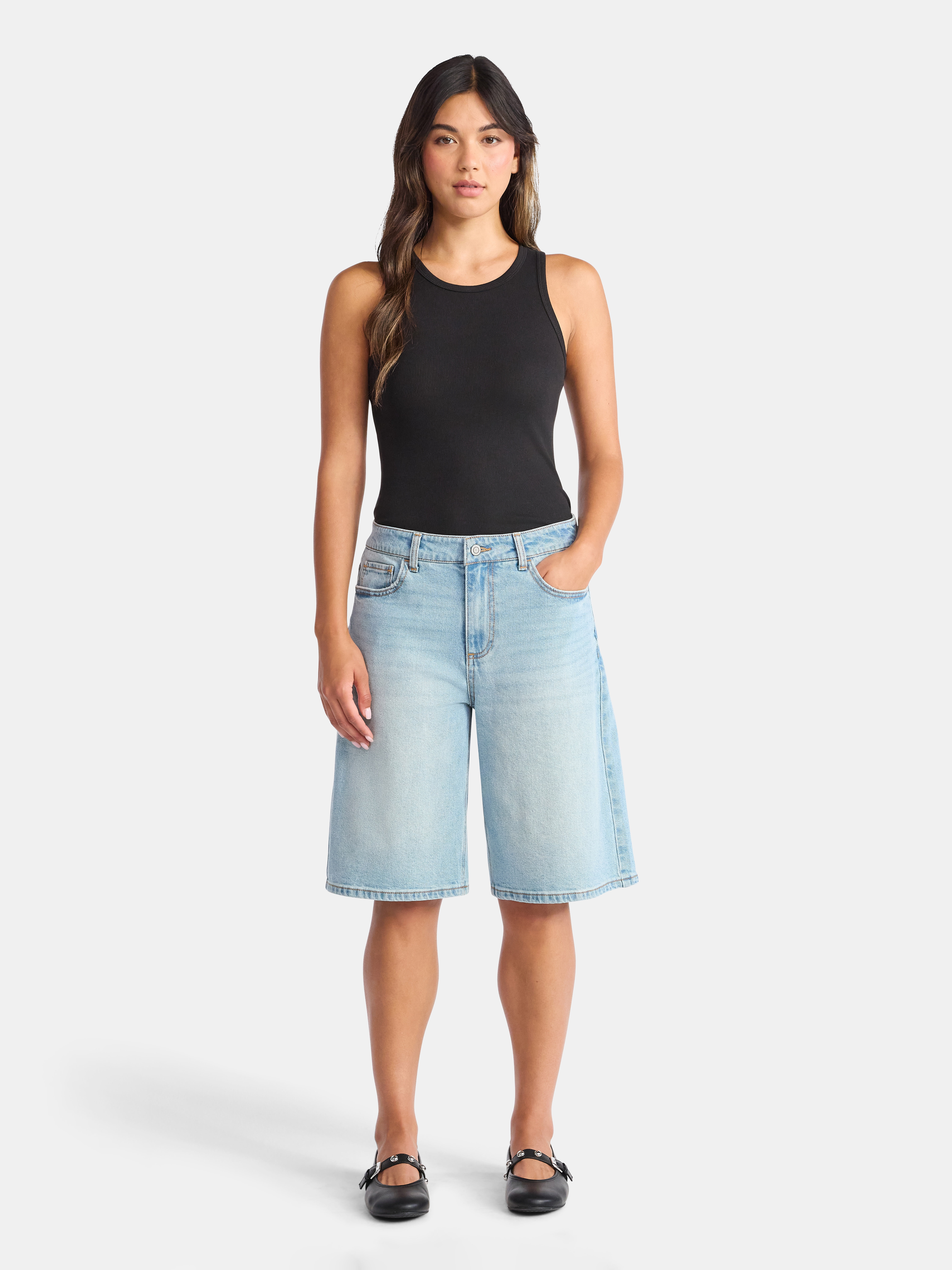 No Boundaries High-Rise Denim Jorts, 12" Inseam, Women's