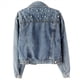 thumbnail image 4 of Chaqueta Vaquera Extragrande para Mujer con Perlas Bordadas y Abalorios Azul L, 4 of 6