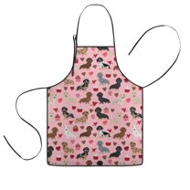 Pink Cute Dachshund Dog and Love Heart Kids Aprons for Girls and Boys,Adjustable Neck Strap Toddler Aprons for Kids Cooking Baking