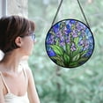thumbnail image 2 of Stained Glass Suncatcher, Blue Purple Flowers Green Leaves Sun Catcher Plants Stain Glass Window Hanging Decoration Mother's Day Birthday Gifts for Women Men Mom and Nana, 2 of 6