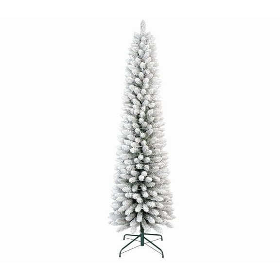 BouPower Pre-Lit Slim Pencil Artificial Christmas Tree with Hinged Metal Stand,Pre-Lit Xmas Tree for Home,Office,Indoor & Outdoor,6FT/7.5 FT