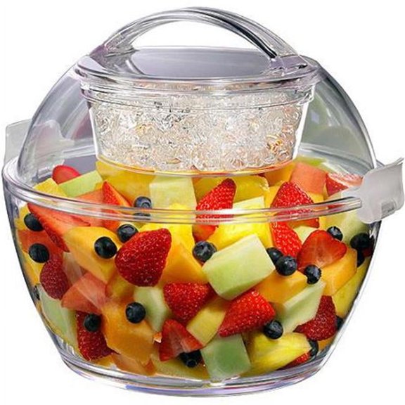 SteadyChef Iced Up 5.5 Qt Salad Bowl BPA-Free with Dome Lid and Ice Chamber, Clear Plastic
