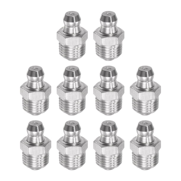 201 Inoxidable Acero Recto Grasera M10 x 1mm Rosca Hidráulico Engrasador Accesorios, 10 Piezas