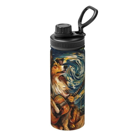

Gaeub Starry Night Guitar Dog Print Stainless Steel Water Bottle 18oz Sports Insulated Kettle for Women Men Suitable as a Gift