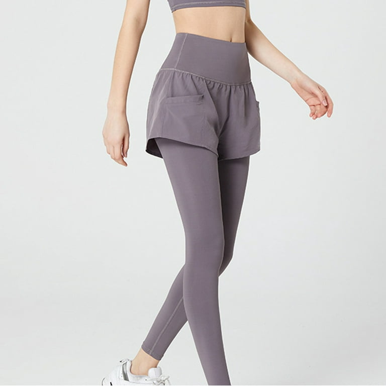 JWZUY Yoga Skirted Leggings with Pockets Women Active Athletic Ruffle  Pleated Golf Tennis Color Block Skirt Pants Khaki L 