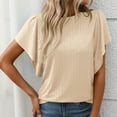 thumbnail image 4 of SHITINN Women's Textured Round Neck Flutter Sleeve T Shirt for Casual Wear Womens Short Sleeve Tops Women Tops Casual Summer Shirts, 4 of 7