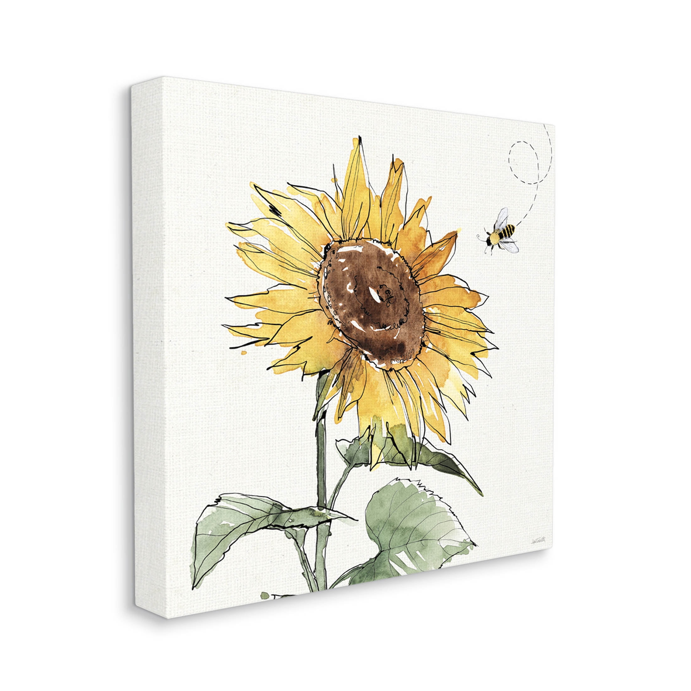 Stupell Industries Cheerful Sunflower Buzzing Bee Graphic Art Gallery Wrapped Canvas Print Wall Art, Design by Anne Tavoletti