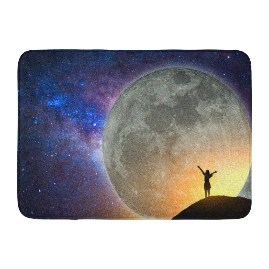 Godpok Big Full Moon Milky Way Star Silhouette Happy Young Woman On The Mountain With Detail Of This Furnished Rug Doormat Bath Mat 23 6x15 7 Inch Walmart Com Walmart Com
