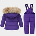 thumbnail image 2 of LNMQLPDBS Baby Girls 2 Piece Snowsuit Set Toddler Warm Winter Ski Outfit Kids Hooded Puffer Jacket Newborn Fur Trim Coat Infant Waterproof Bib Pants Snow Wear with Adjustable Straps, 2 of 9