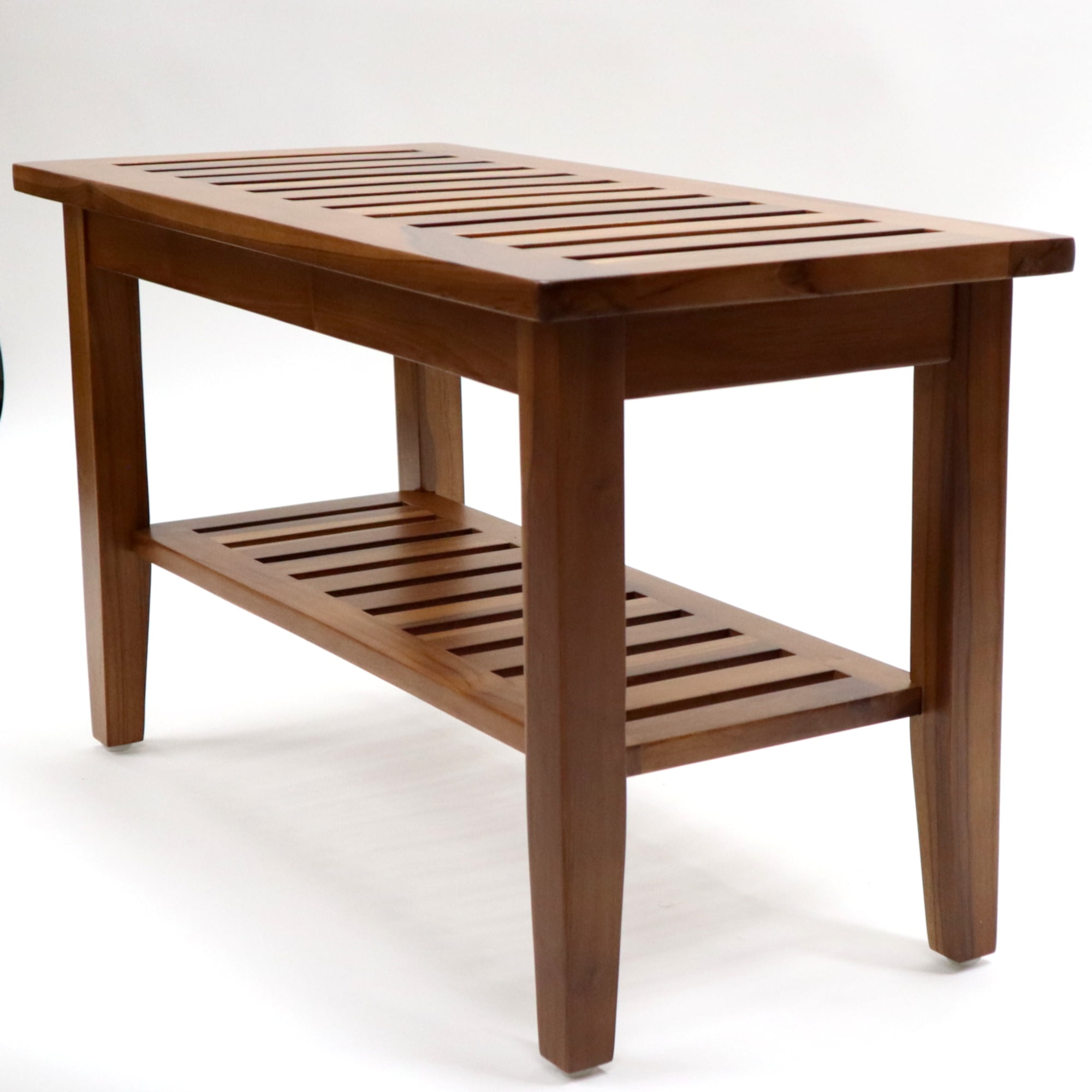 Genuine Teak Entry Way 30 Inch Wide Bench, Natural Woodgrain Finish