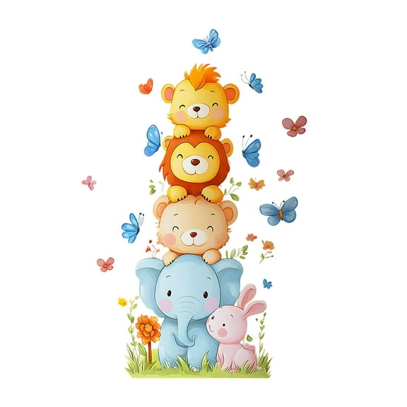 Cute Animal Wall Decals for Nursery Adorable Lion, Bear, Elephant, Rabbit and Butterfly Stickers Easy Peel and Stick