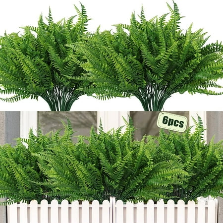 Asisol 4Pcs Artificial Boston Fern Plants Outdoor UV Resistant Artificial Shrubs Greenery Fake Leaves Plants Bushes Office Porch Garden Outdoor Decor (Green)