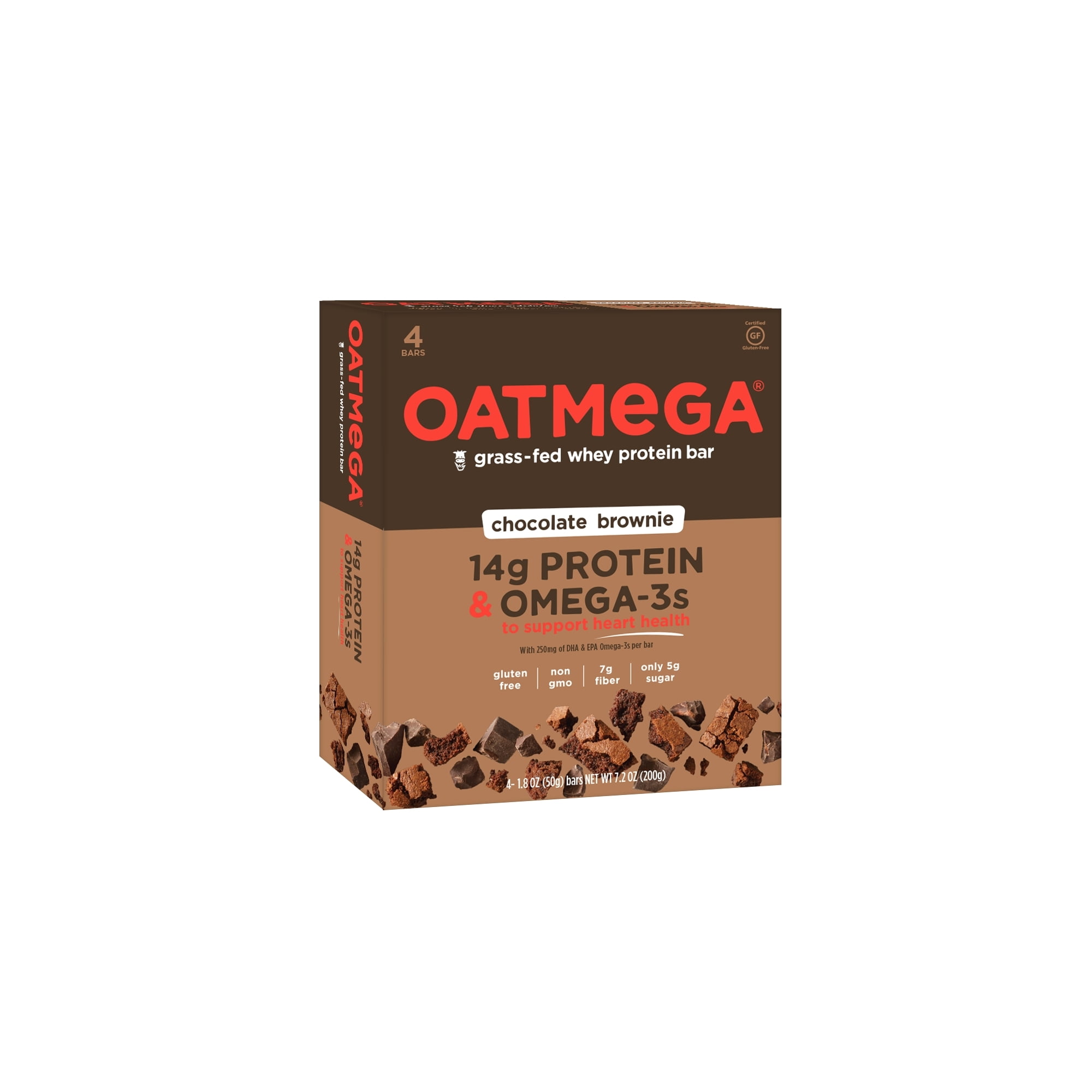 Oatmega GrassFed Whey Protein Bar, Chocolate Brownie, 14g Protein, 4