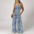 thumbnail image 3 of Sakmal Sleeveless Dressy Jumpsuits for Women Boho Flowy Blue Overalls Long Wide Leg Square Neck Floral Pants with Pockets, 3 of 8