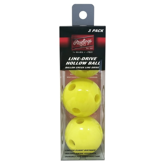 Rawlings Baseball/Softball Line-Drive Hollow Training Balls 3-Pack - Yellow